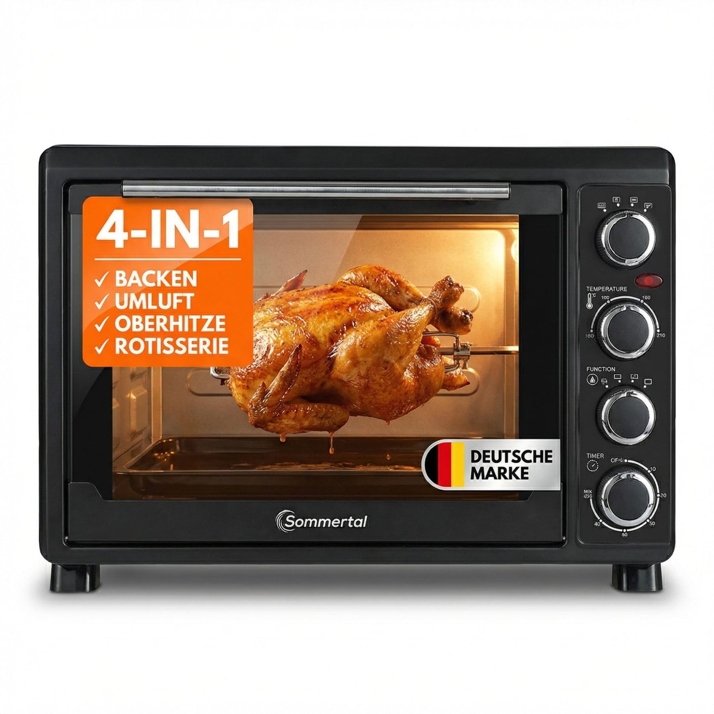 4-in-1 Minibackofen mit Umluft & Drehspiess, 30 Liter