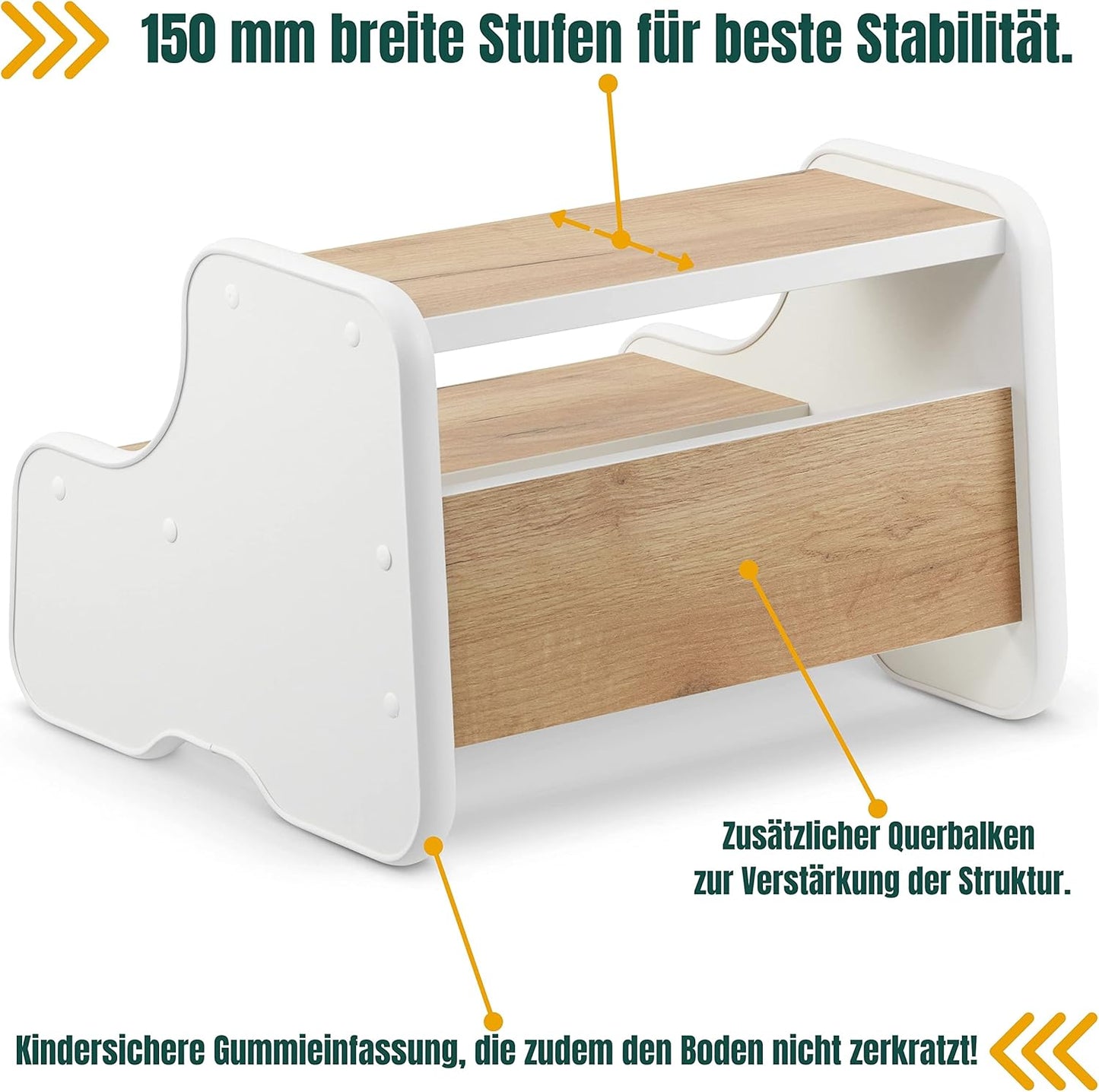 Tritthocker für Kinder, Weiss + Eiche