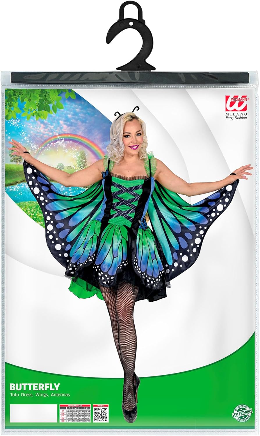 Schmetterling (Kleid mit Tutu, Flügel, Antennen), XS Grün