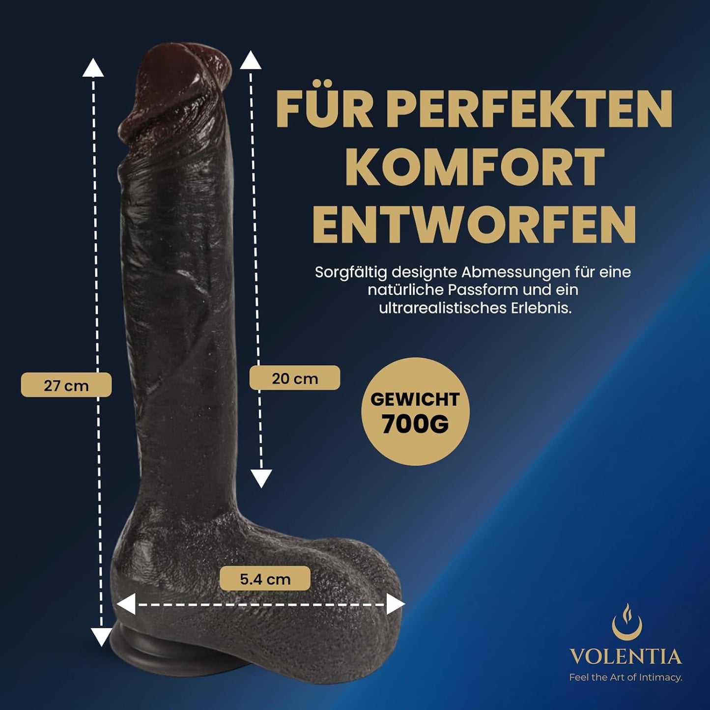 Realistischer XXL Vibrator mit Wärmfunktion, Dunkelbraun