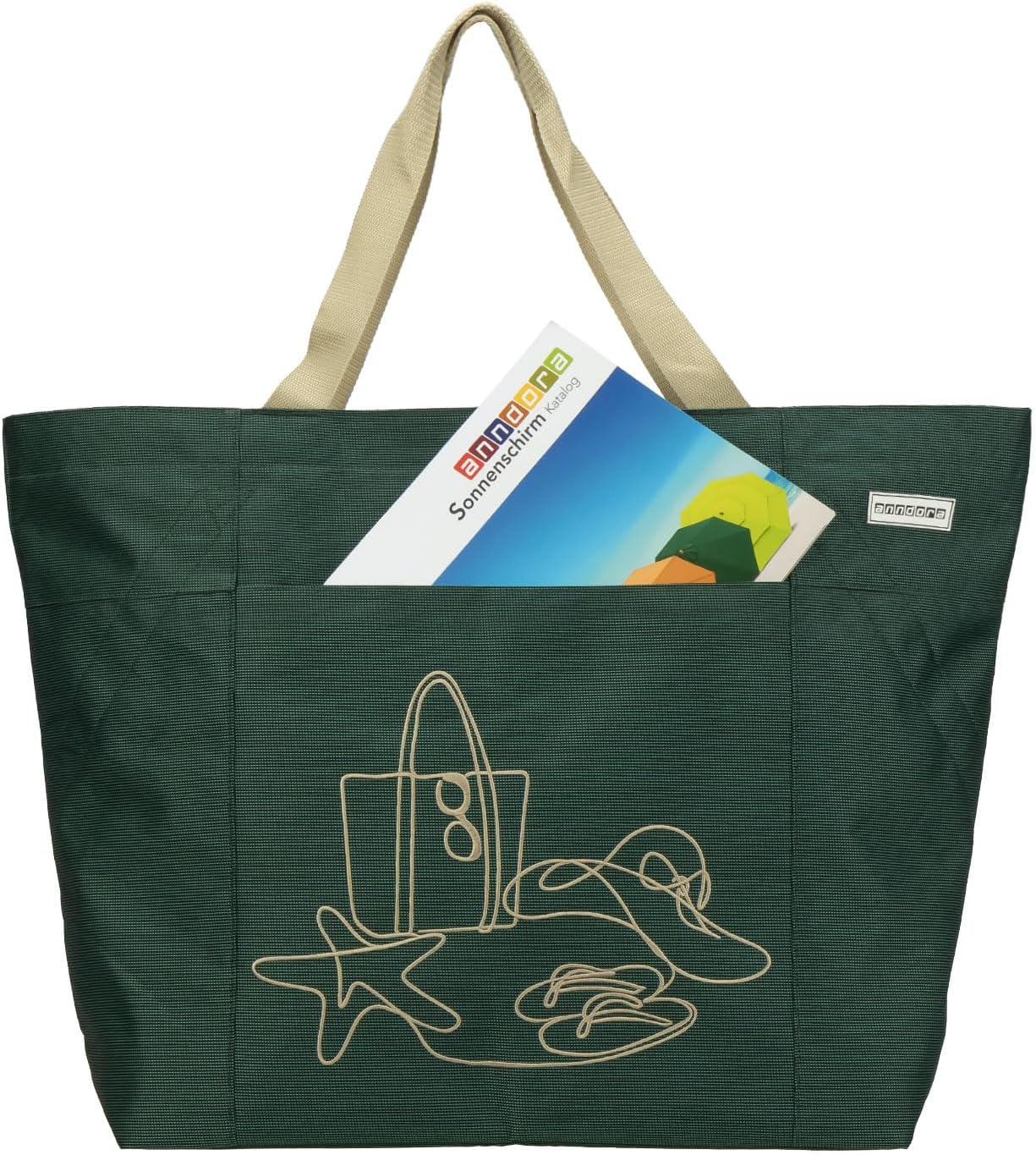 Strandtasche, Grün Bestickt