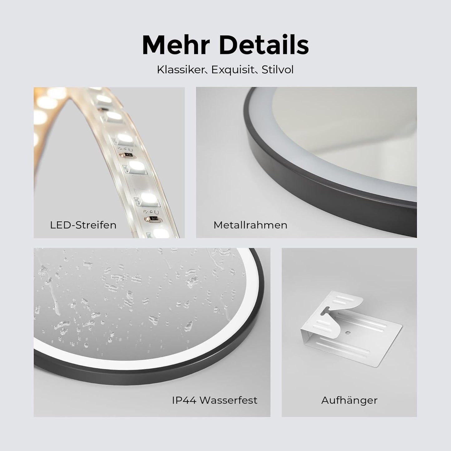 Runder LED Badezimmerspiegel 60cm Dimmbar Touch, 60L x 60B cm, 6500k Kaltweiß Licht