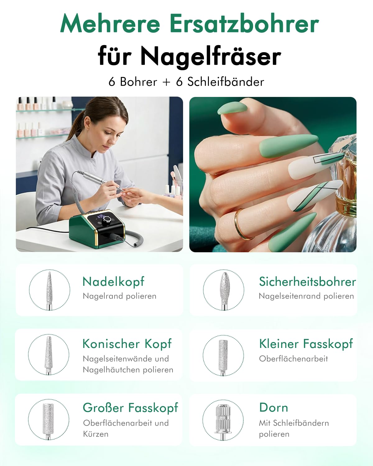Elektrische Nagelfräsmaschine 35.000 U/min Set, Grün