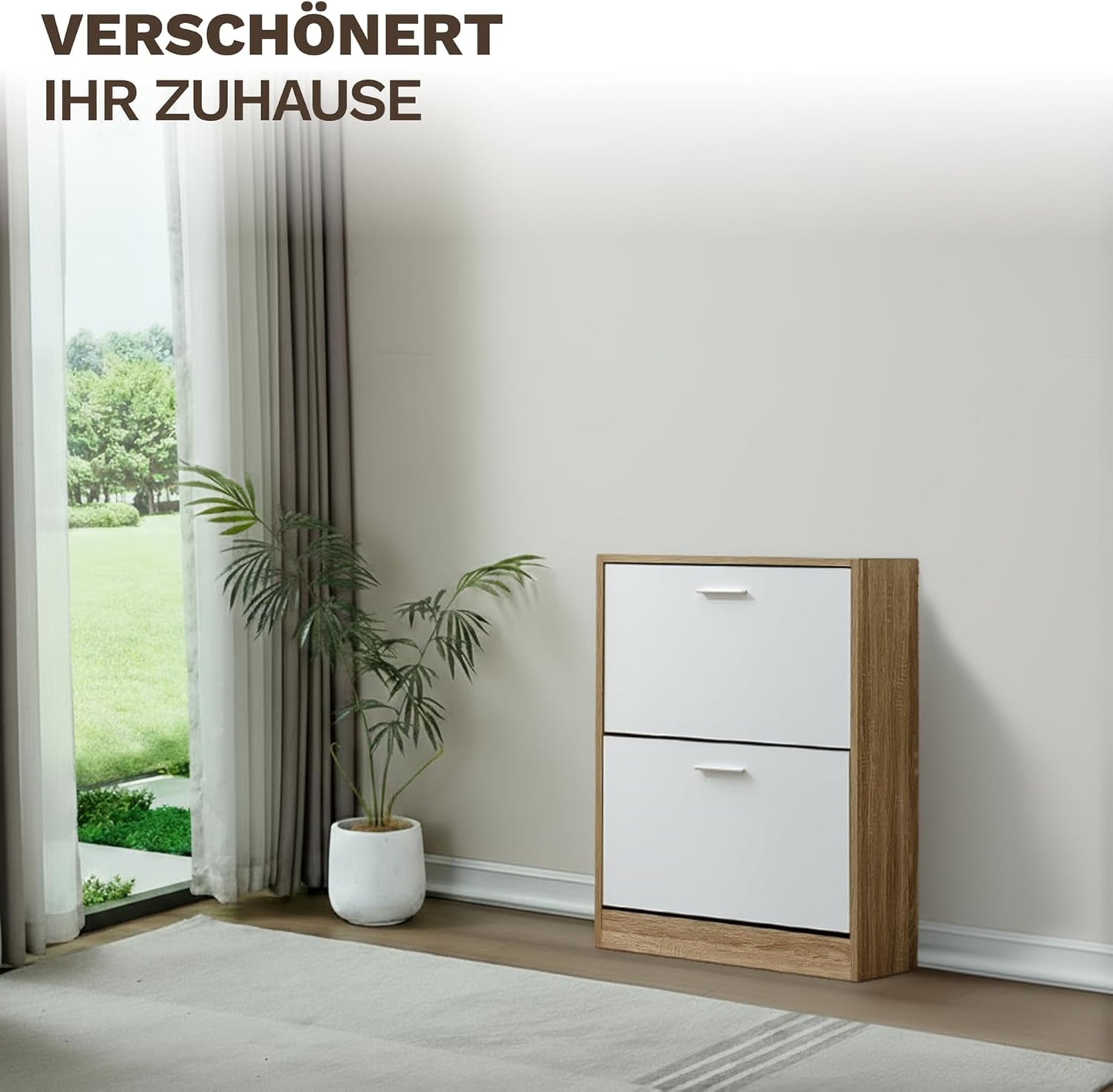 Schmaler Schuhschrank mit 2 Fächern für 12 Paar Schuhe, 2 Fächer Weiss