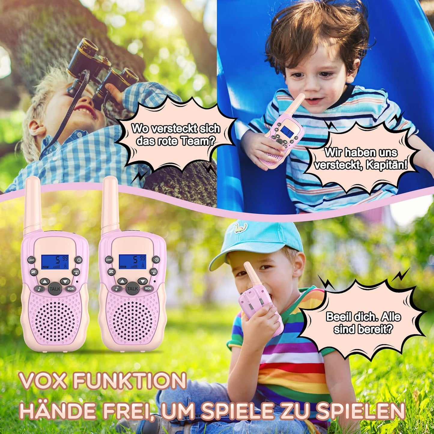Kinder Walkie Talkies mit VOX & Tastensperre, Rosa