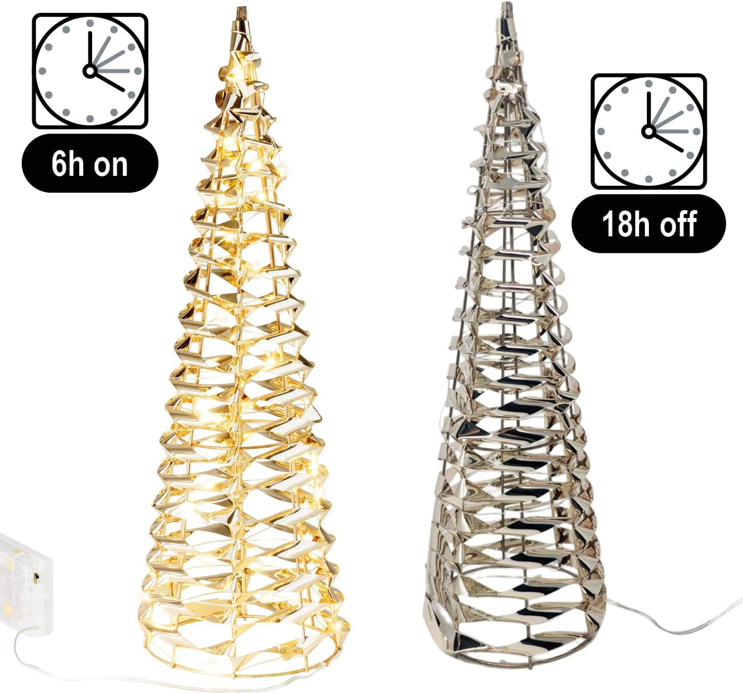 2er-Set LED-Deko-Pyramiden, 2 Stück - Goldfarben - Kegel 40cm
