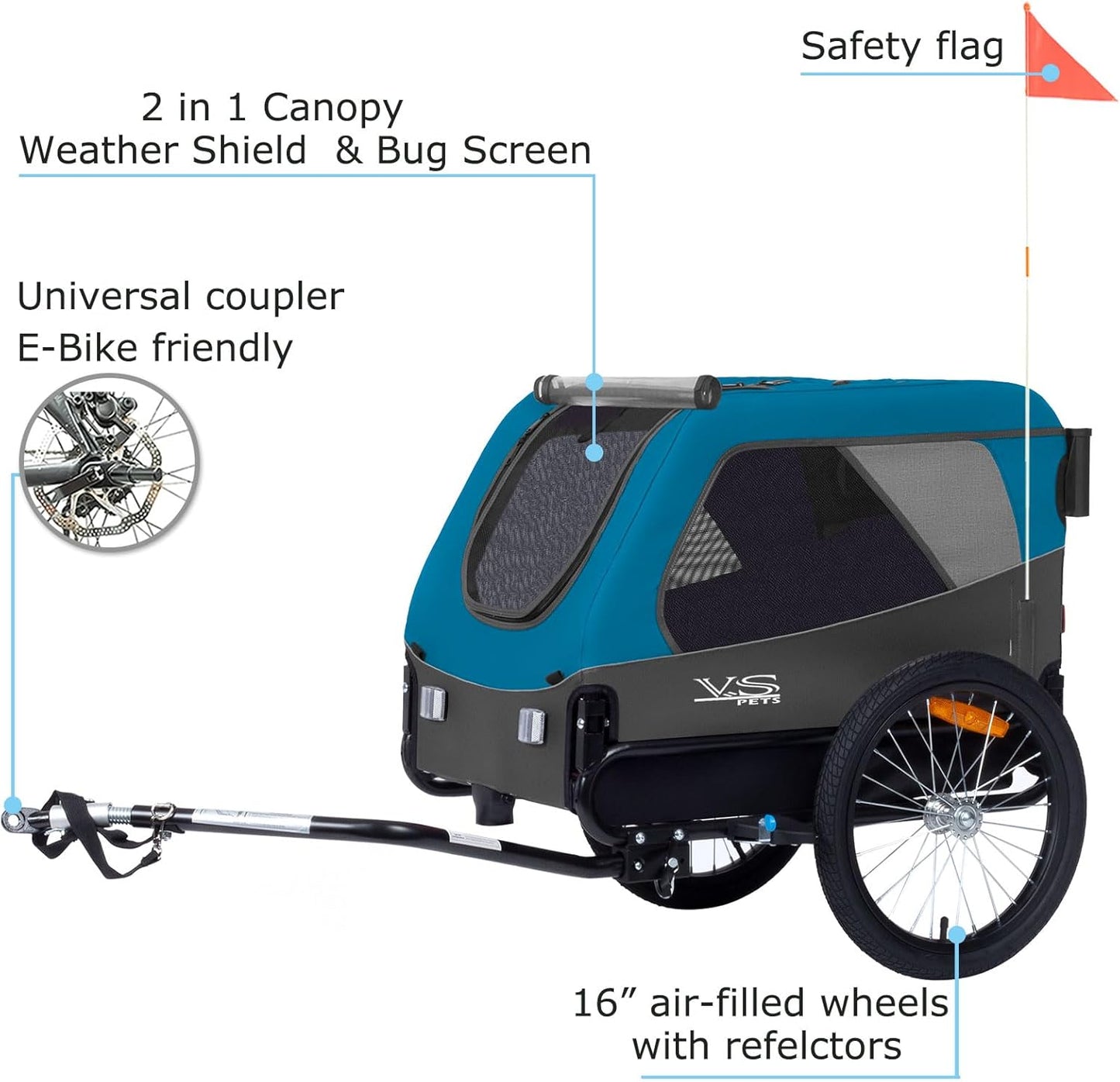 Hundeanhänger und Buggy für Hunde bis 23kg, Blau/Grau