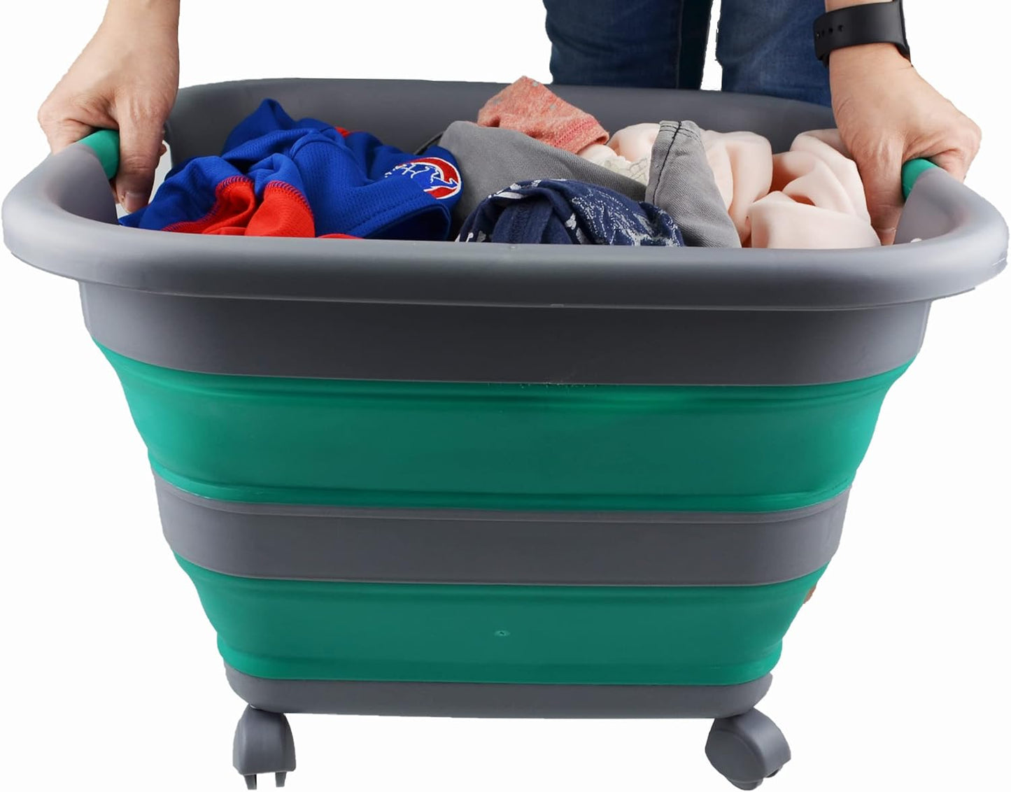 Faltbarer Wäschekorb, 1 Dark Grey/Bluish-green