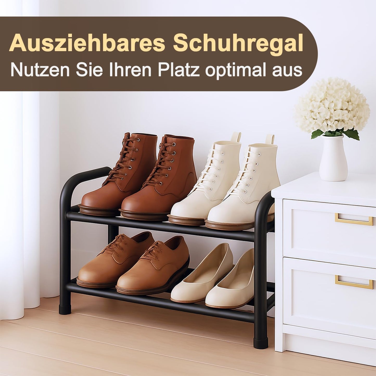 Ausziehbares Schuhregal für enge Räume (2 Ebenen), 2 Ebenen