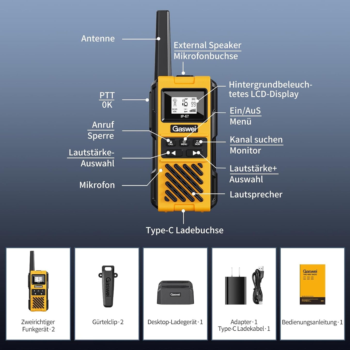 Hochleistungs-Walkie-Talkies mit grosser Reichweite, 2 Stück