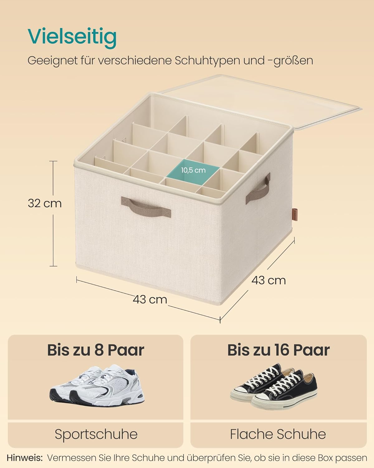 Schuh-Organizer Set (stapelbar, verstellbare Trennwände), 2er Set Cappuccinobeige