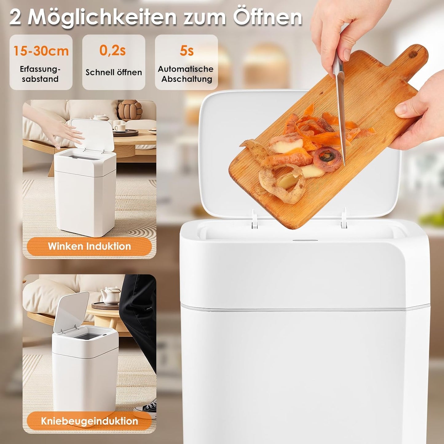 Automatik Touchless Mülleimer mit Sensor, Weiss