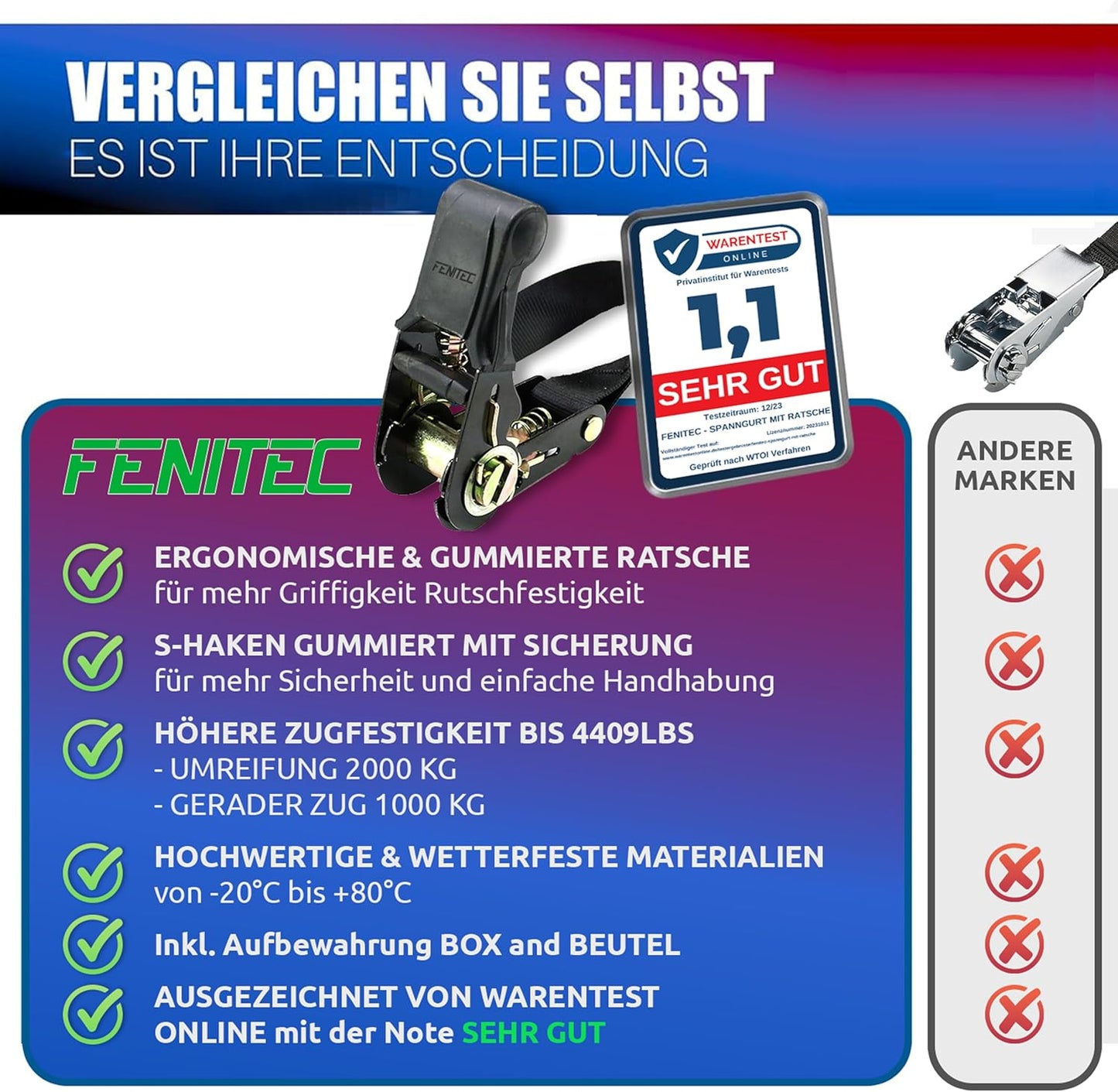 Spanngurte mit Ratsche & Haken, Schwarz 2000 KG