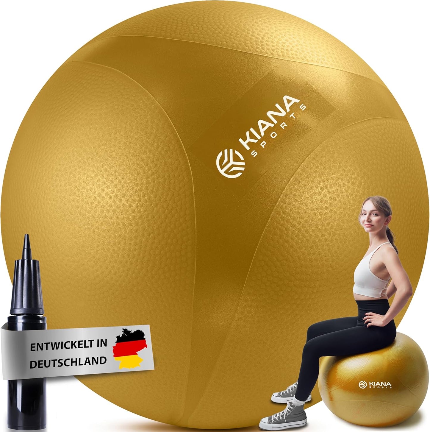 Gymnastik- und Sitzball mit Noppen, inkl. Pumpe, Ockergelb M (für Körpergröße bis 165 cm)