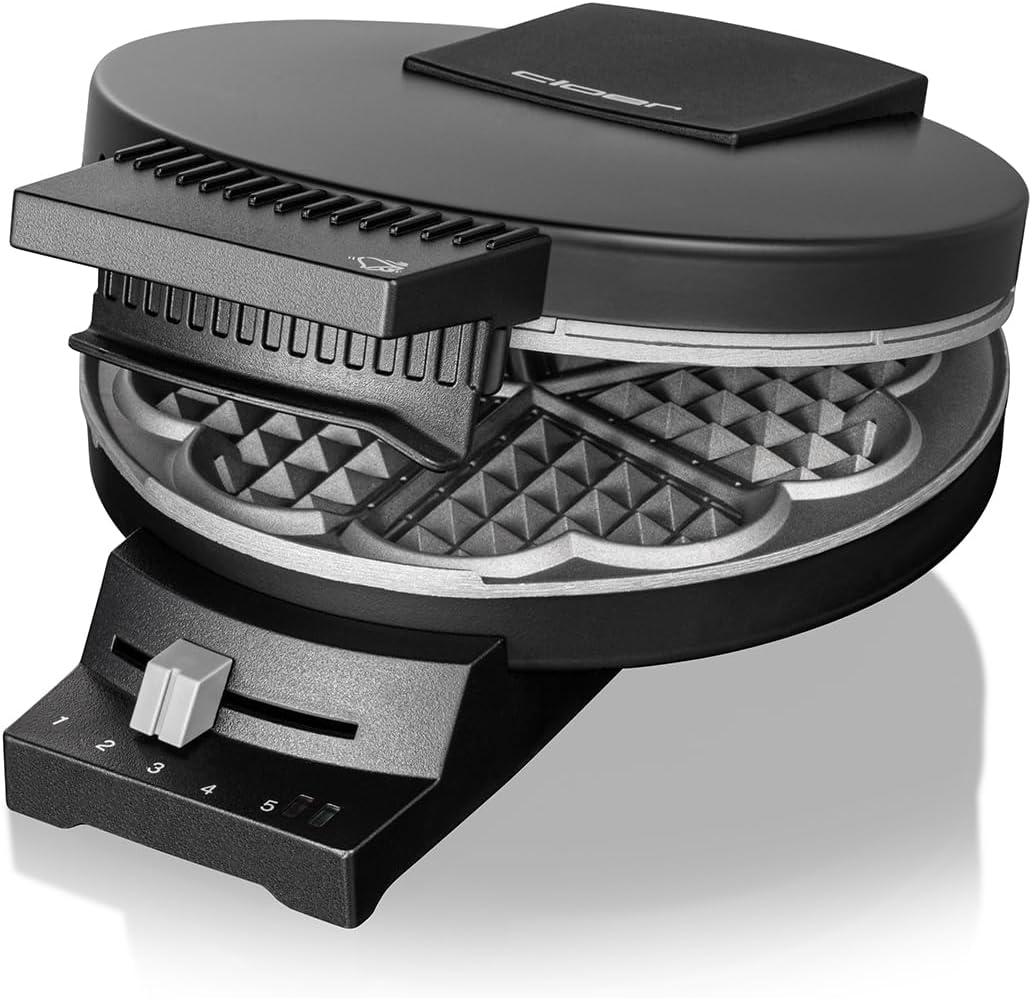 Waffeleisen 180 für Herzwaffeln mit Signalton, Einfache Antihaftbeschichtung, Schwarz