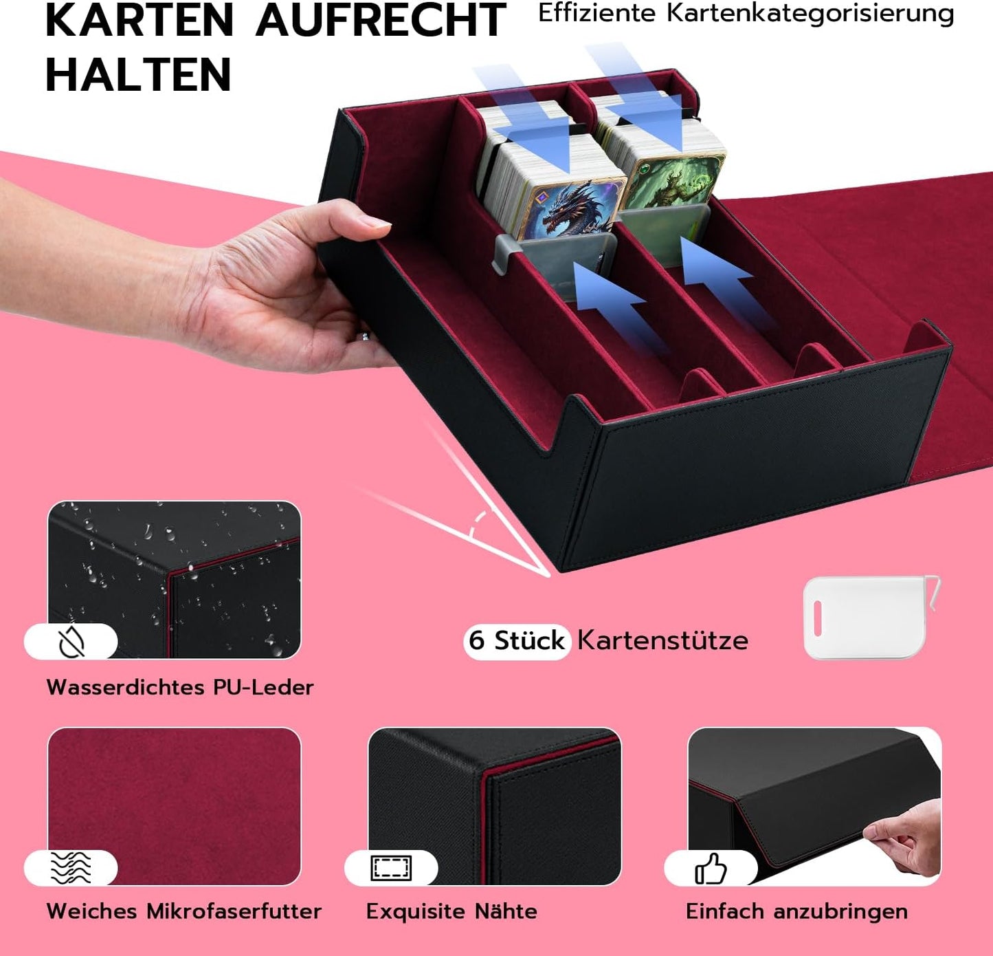 Sammelkarten Aufbewahrungsbox mit Trennwänden, 1800+red