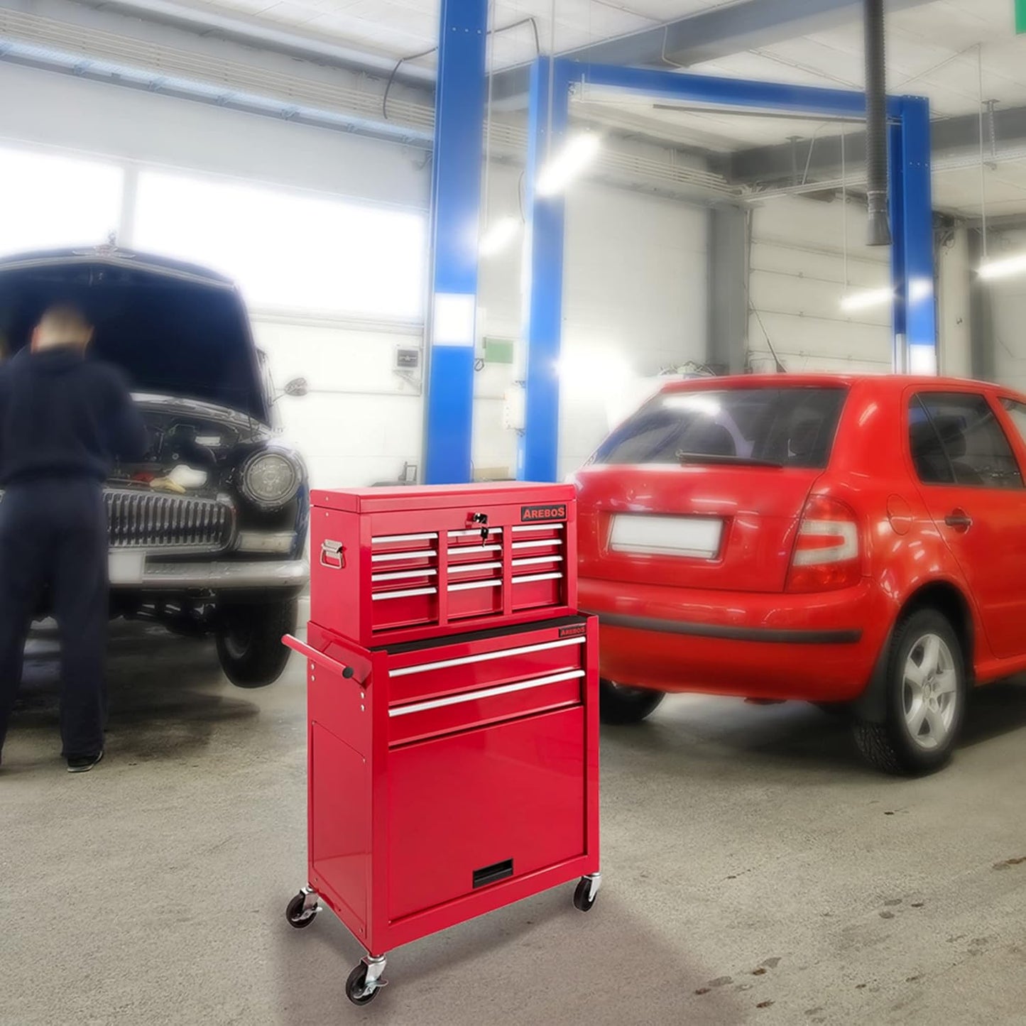 Abschliessbarer Werkstattwagen, Rot