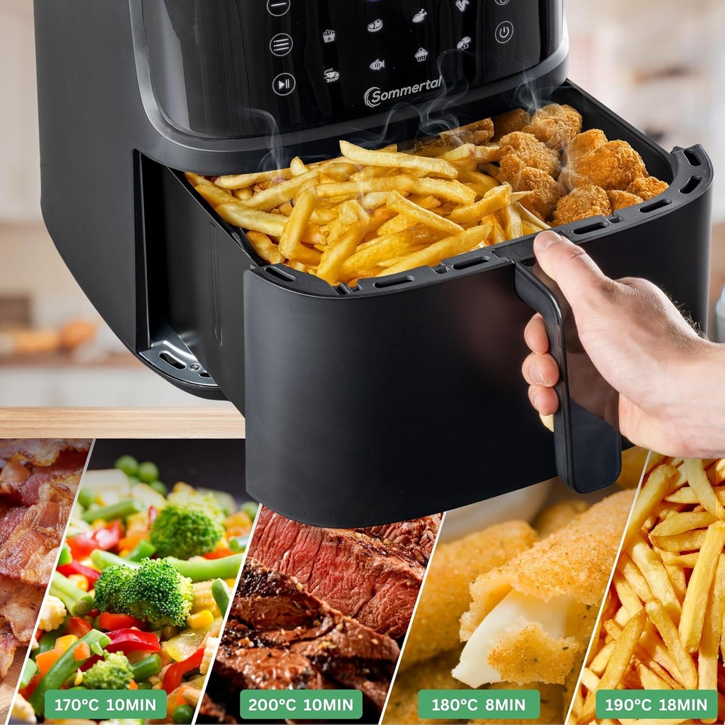 Heissluftfritteuse mit 8 Programmen, 7.6 Liter