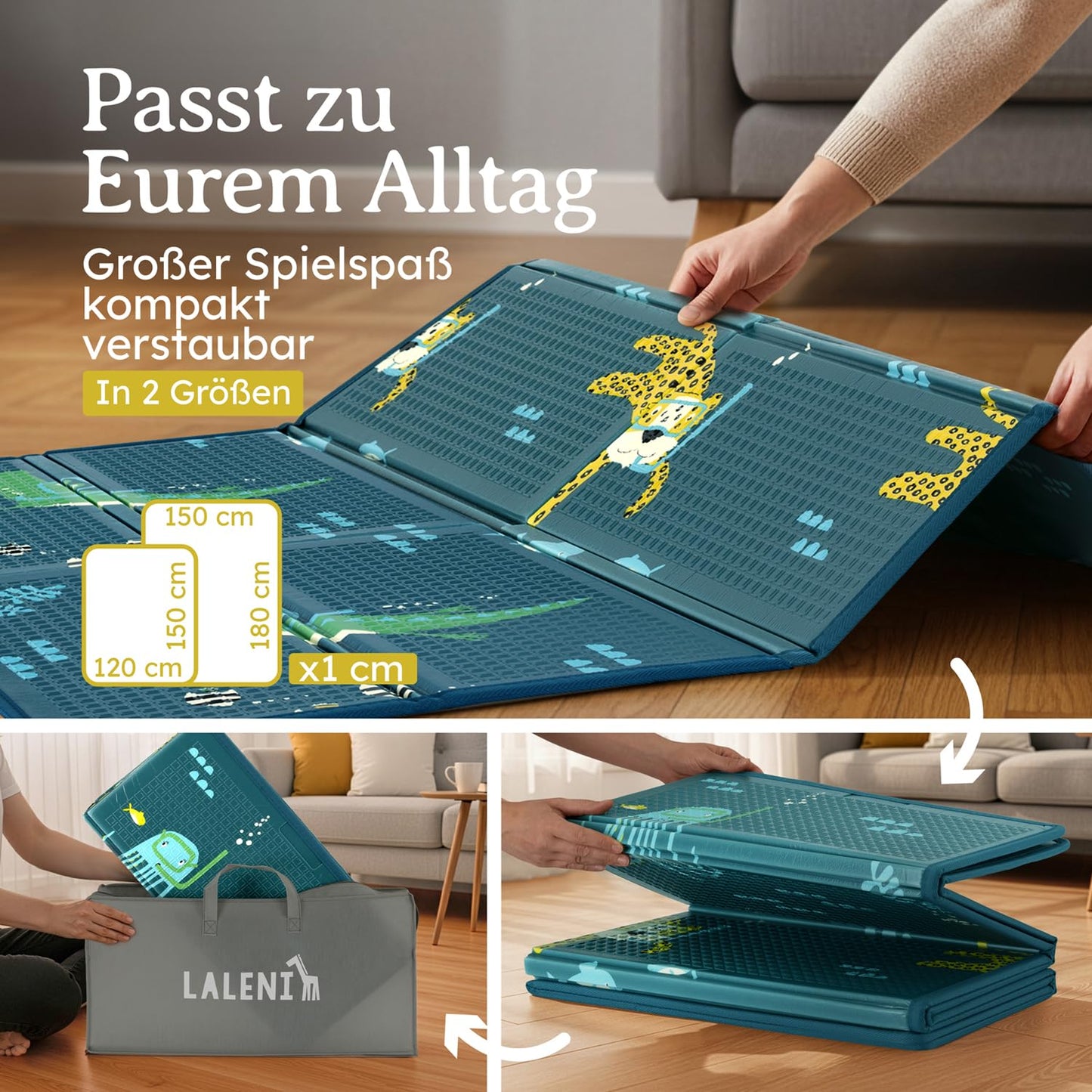 Faltbare Krabbelmatte, 120x150 cm, Tiere 120x150x1cm