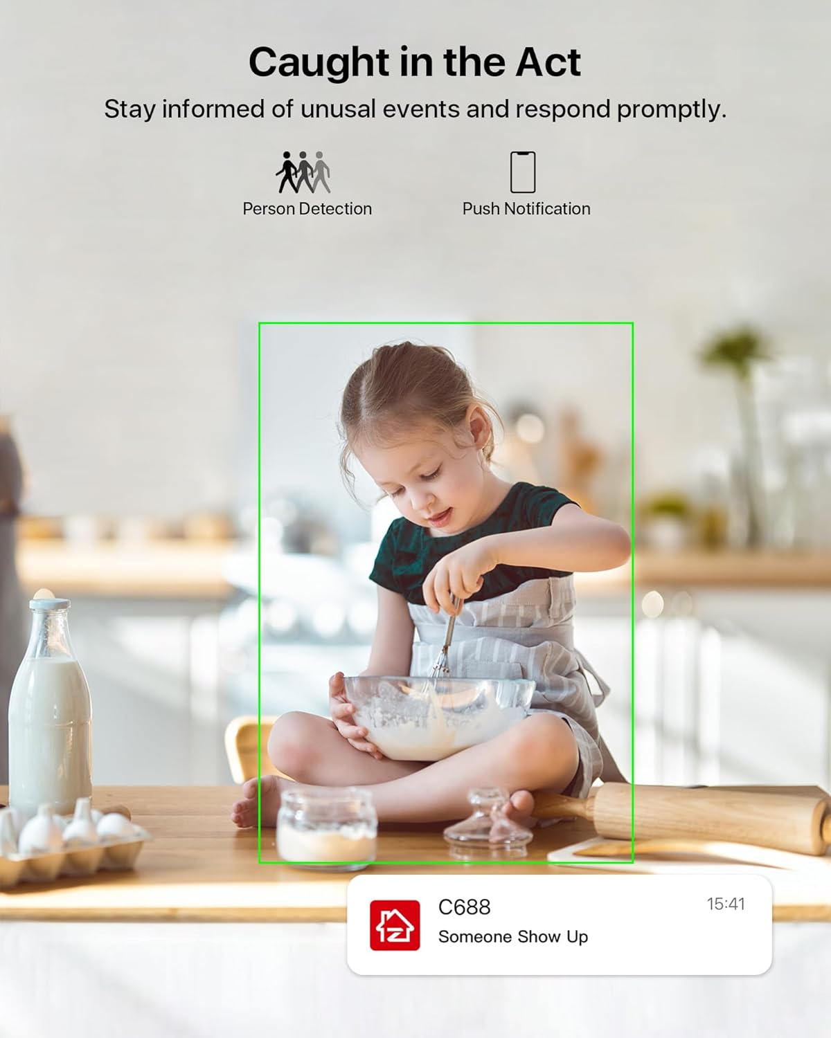 1080P WLAN Überwachungskamera mit KI & Nachtsicht, Weiss 2MP WiFi