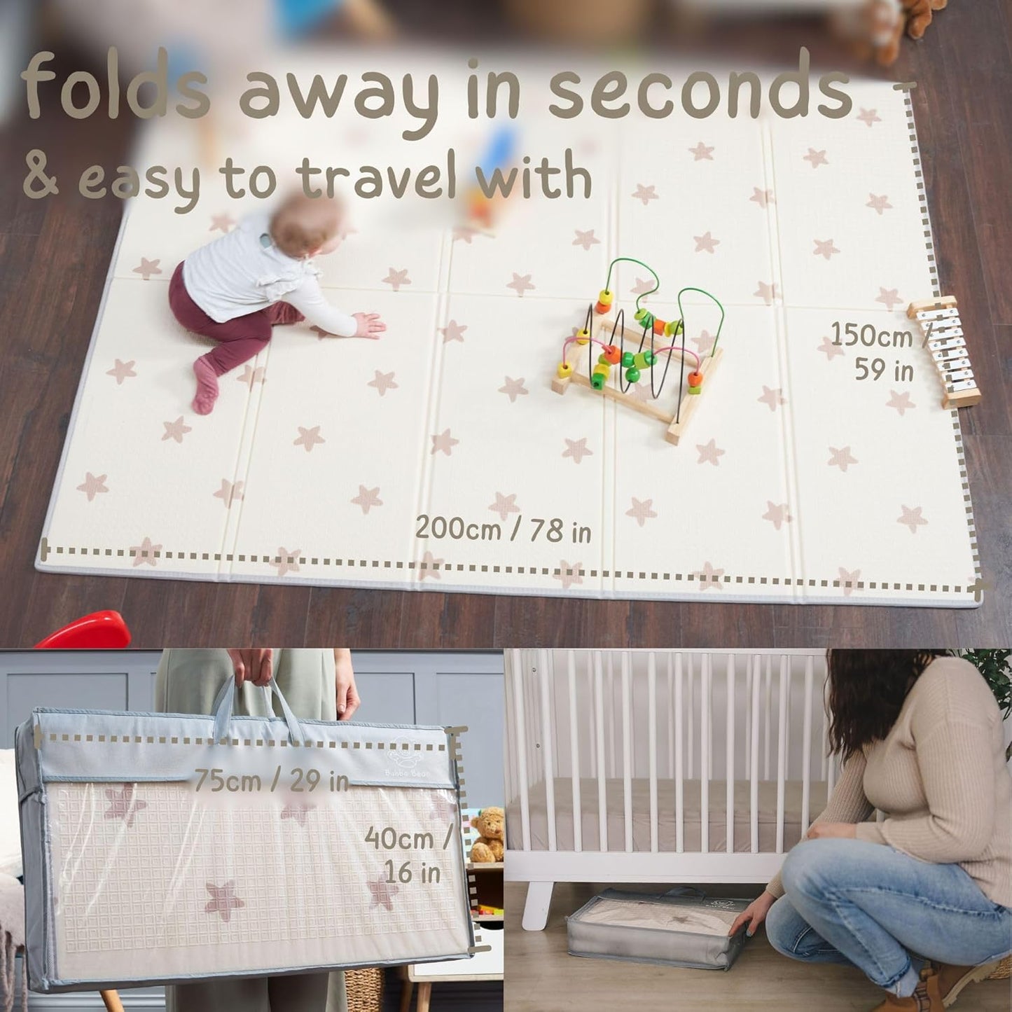 Wend- und Faltbare Spielmatte, 200 x 150 cm Beige