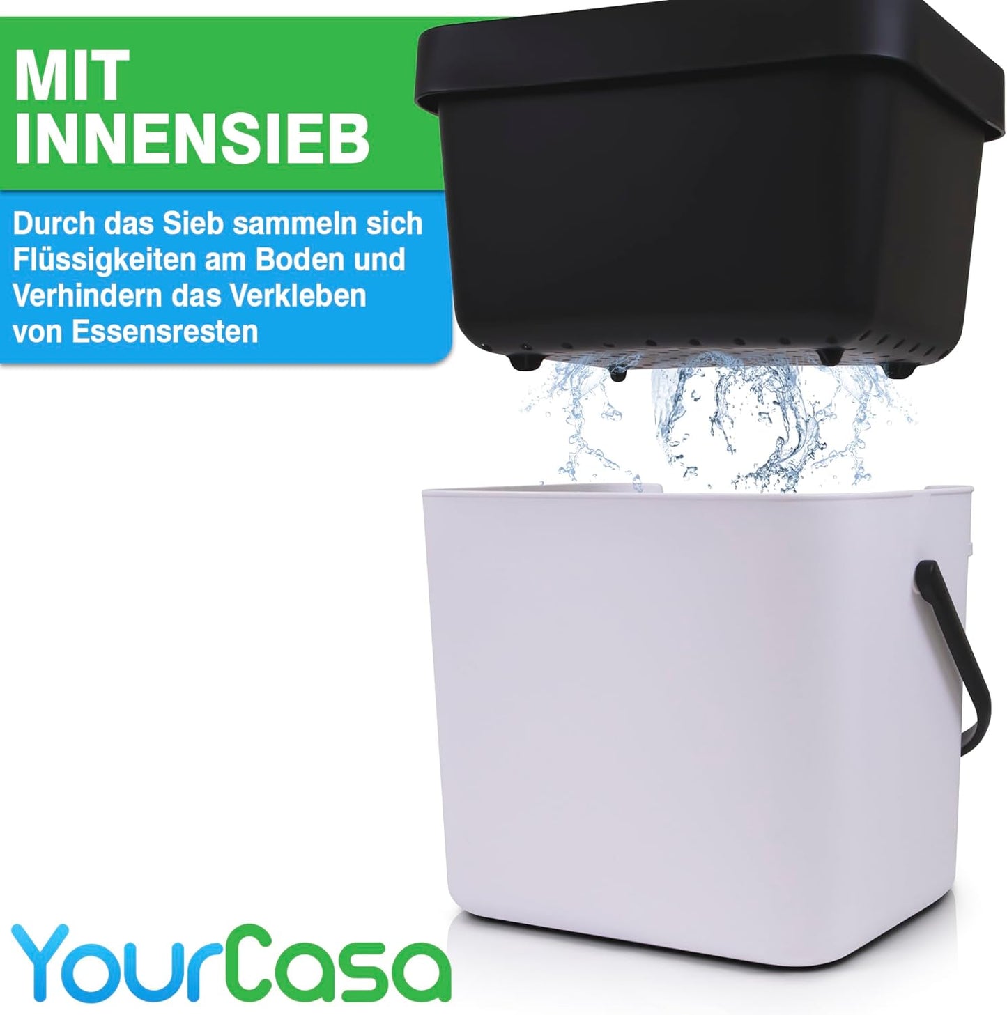 Komposteimer zum Einhängen mit Sieb, Weiss