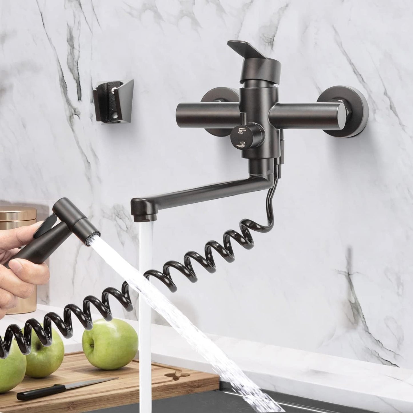 Küchenarmatur mit Spritzpistole, 2-wandarmatur Schwarz