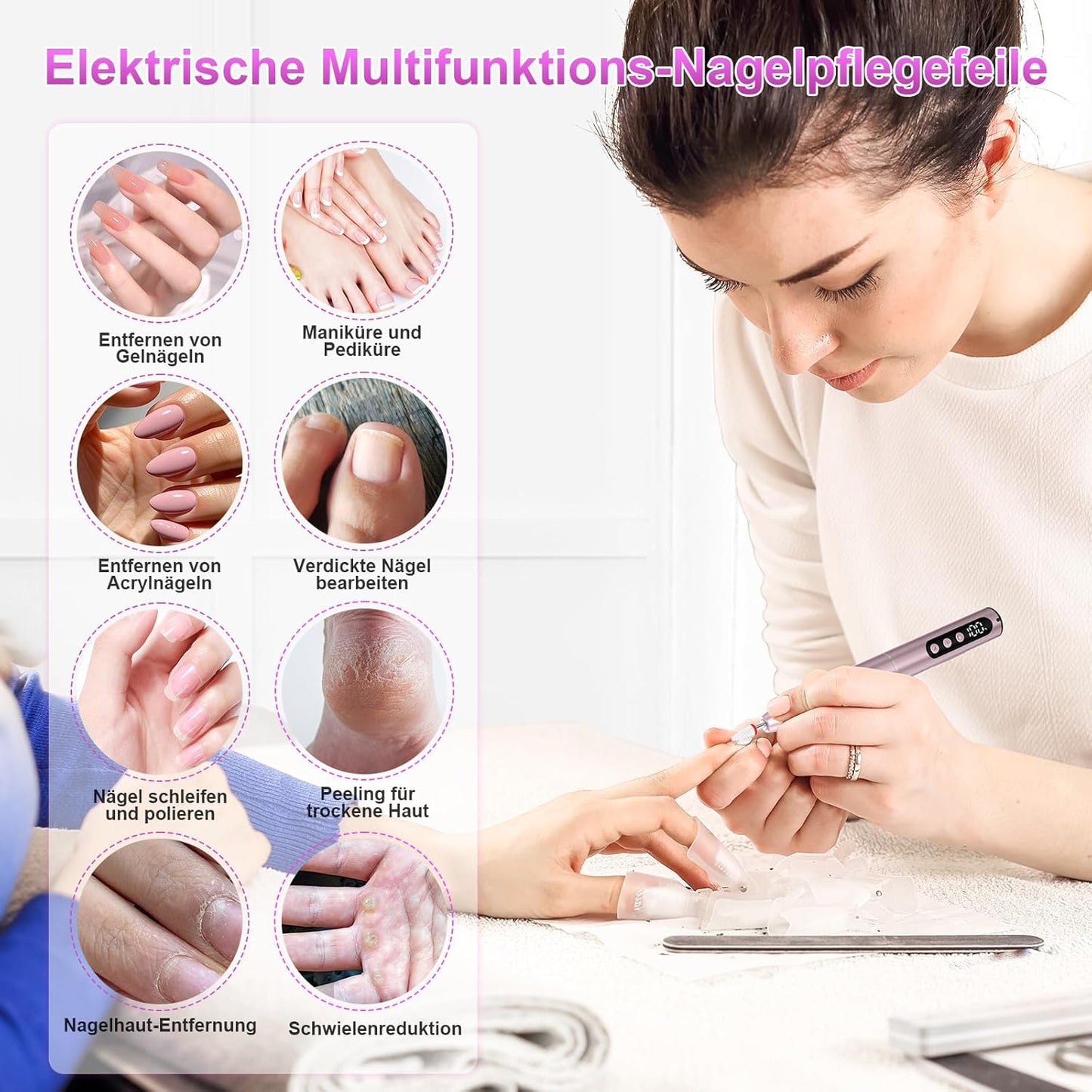Kabelloser 12-in-1 Nagelfräser, 35000 U/Min, Rosa