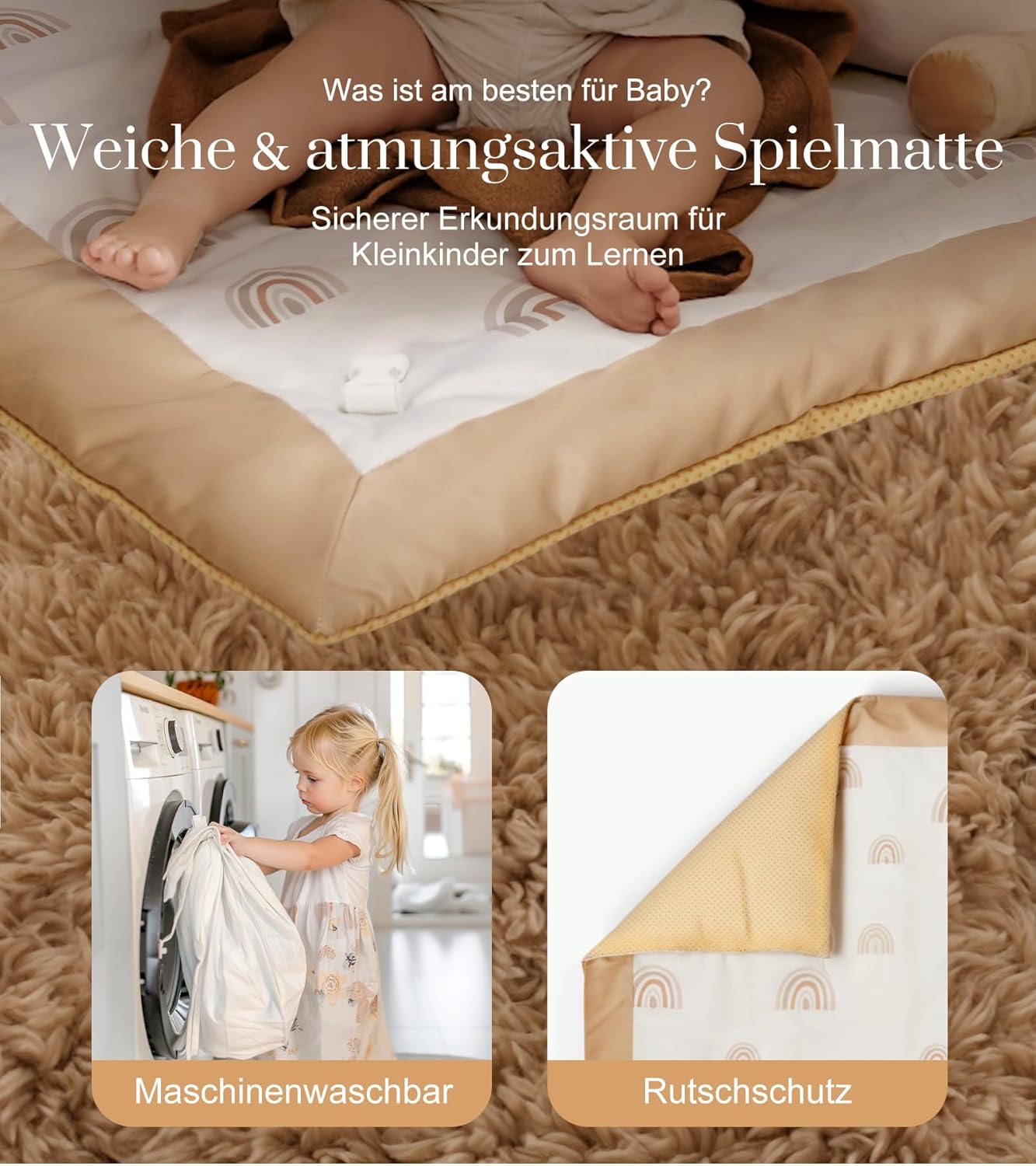 Spielbogen mit Krabbeldecke und Spielzeugen (ab Geburt), Braun
