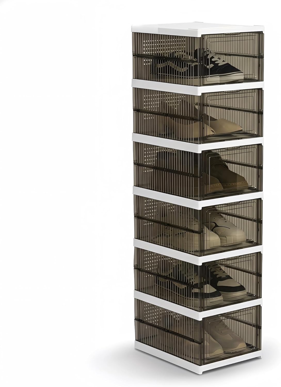 Faltbare Schuhregal mit 24 Boxen, bis Schuhgrösse 46, Schwarz 24 Ebenen