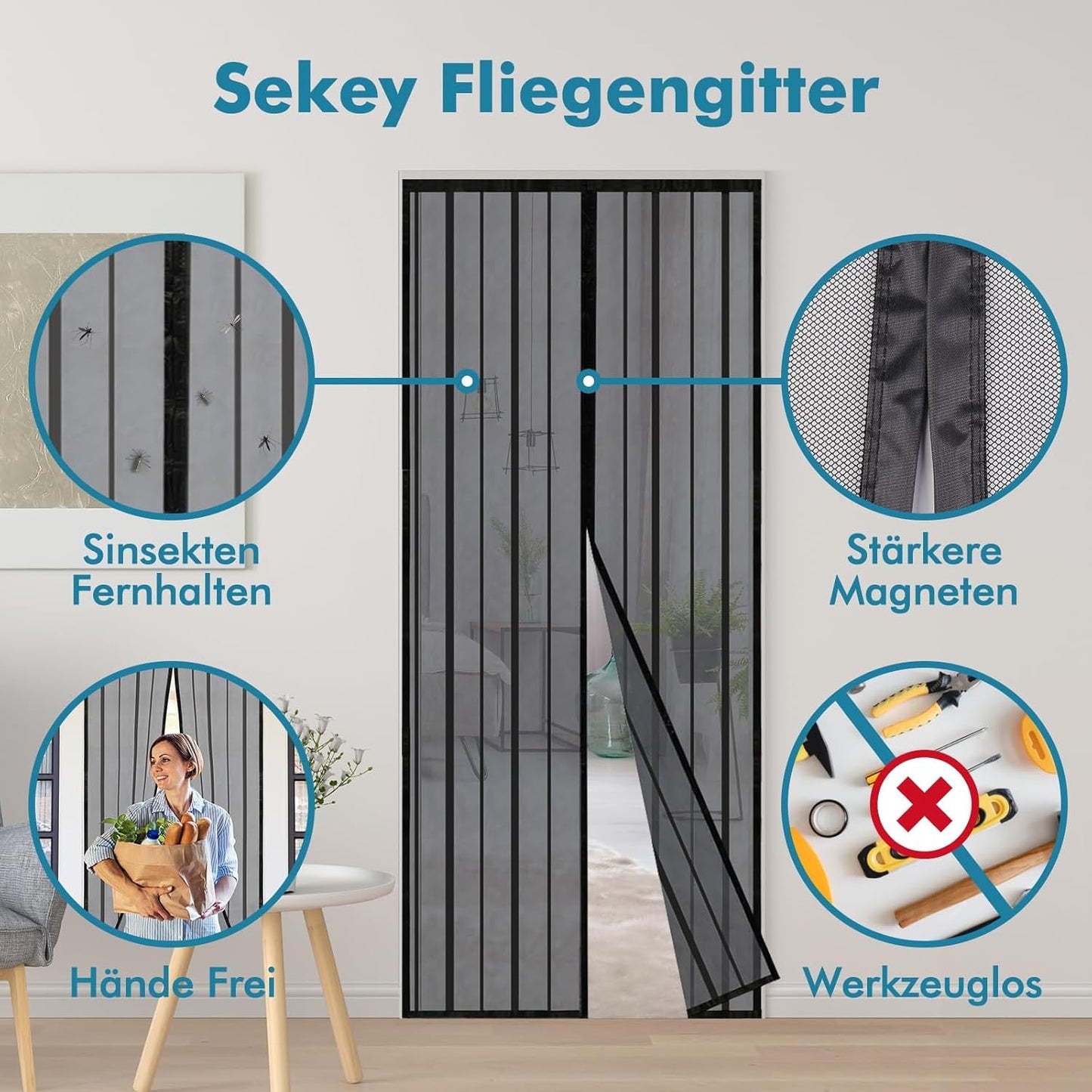 Magnetischer Fliegengitter-Türvorhang, 90x210 cm Schwarz