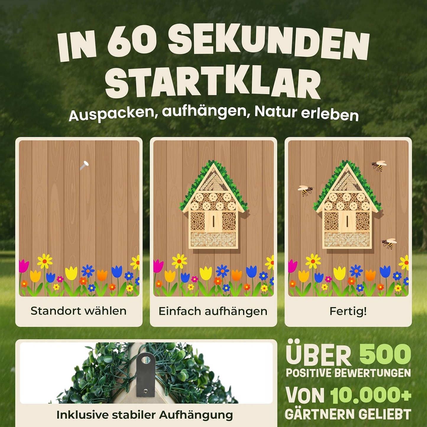 Insektenhotel XXL mit Bambus Röhrchen (39 cm), XXL Insektenhotel – Efeu Dach (39 cm)