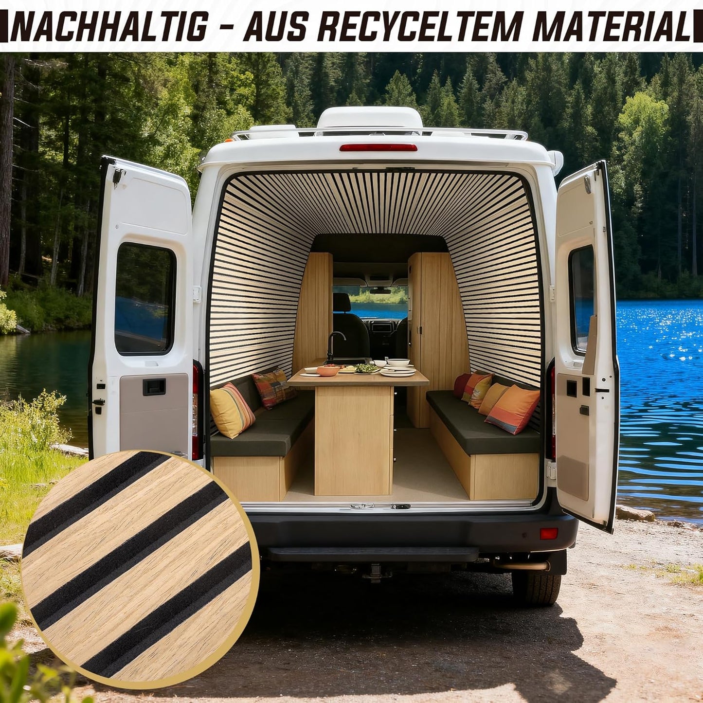 4er-Set Camper Ausbau Paneele, 2,42m², Eiche / Schwarz 4er Set - (2,42m²)