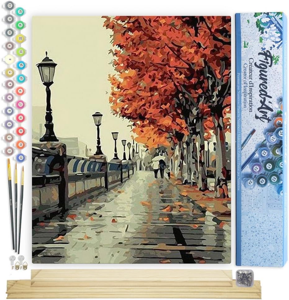 Malen nach Zahlen Set - Spaziergang am Quai, Spaziergang am Quai Herbst 40x50cm Mit Keilrahmen (nicht gespannt)