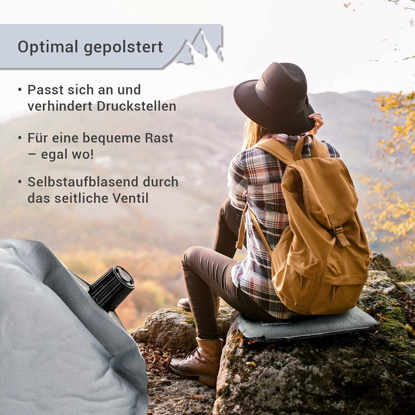 Selbstaufblasendes Camping-Sitzkissen, 40x30 cm, Grau 40 x 30 cm