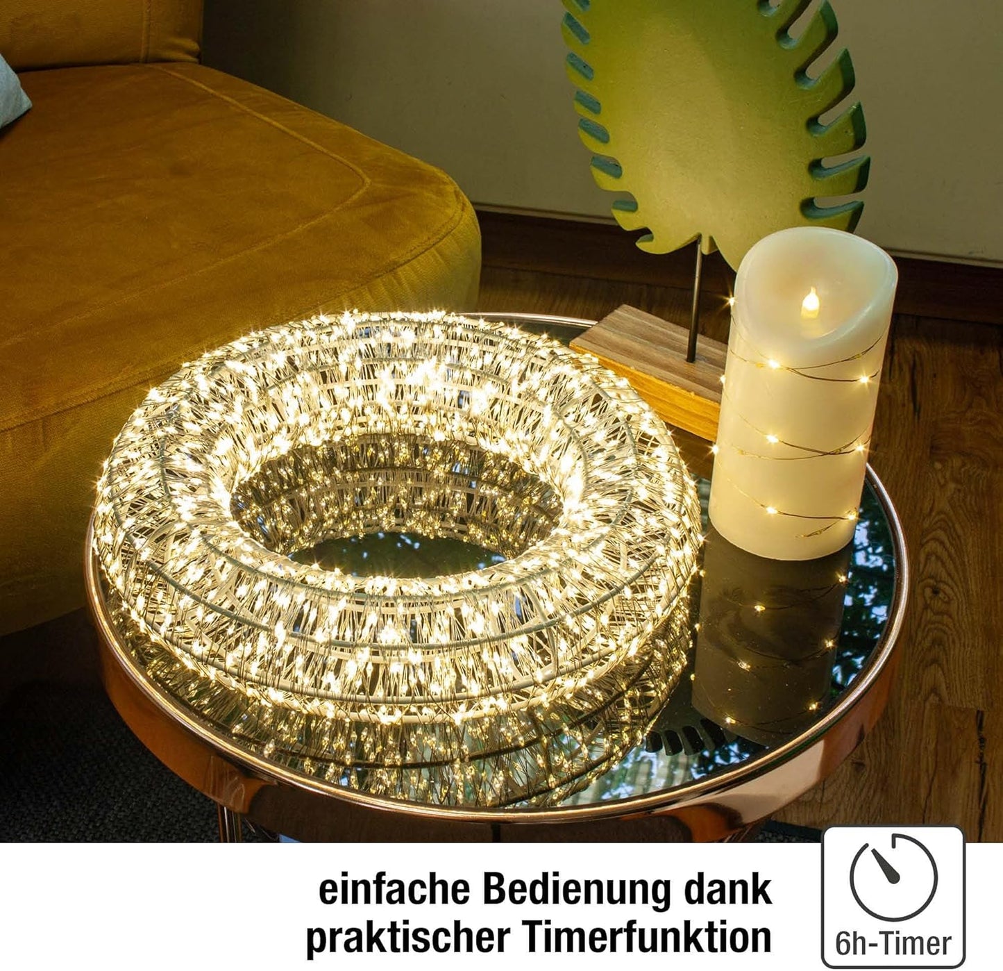 LED Lichterkranz mit Timer, 30cm, 1440 warmweisse LEDs, Warmweiß - Kranz mit Tauperlen-lichterkette ø 30cm / 1440 LED