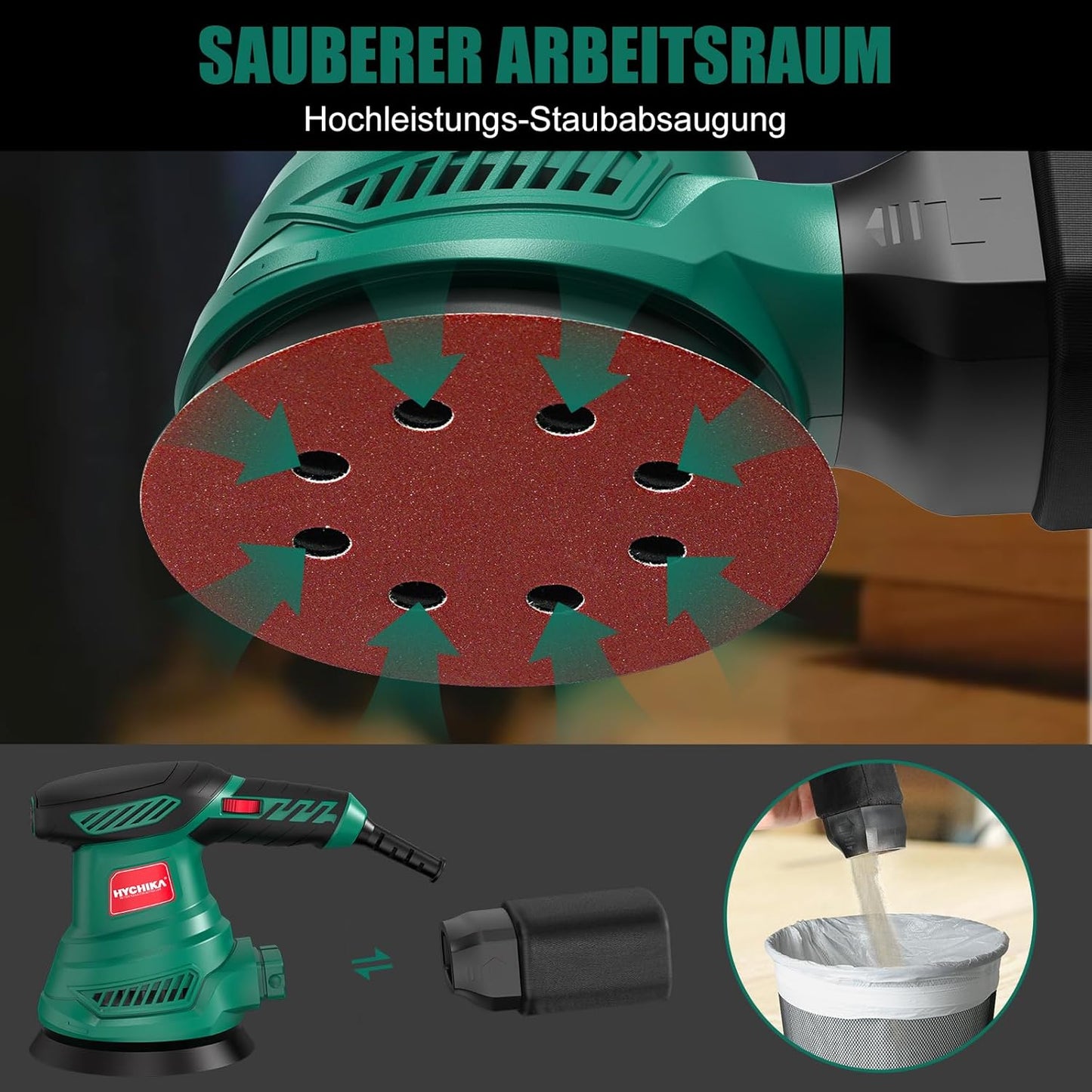 Exzenterschleifer mit Absaugung und Zubehör