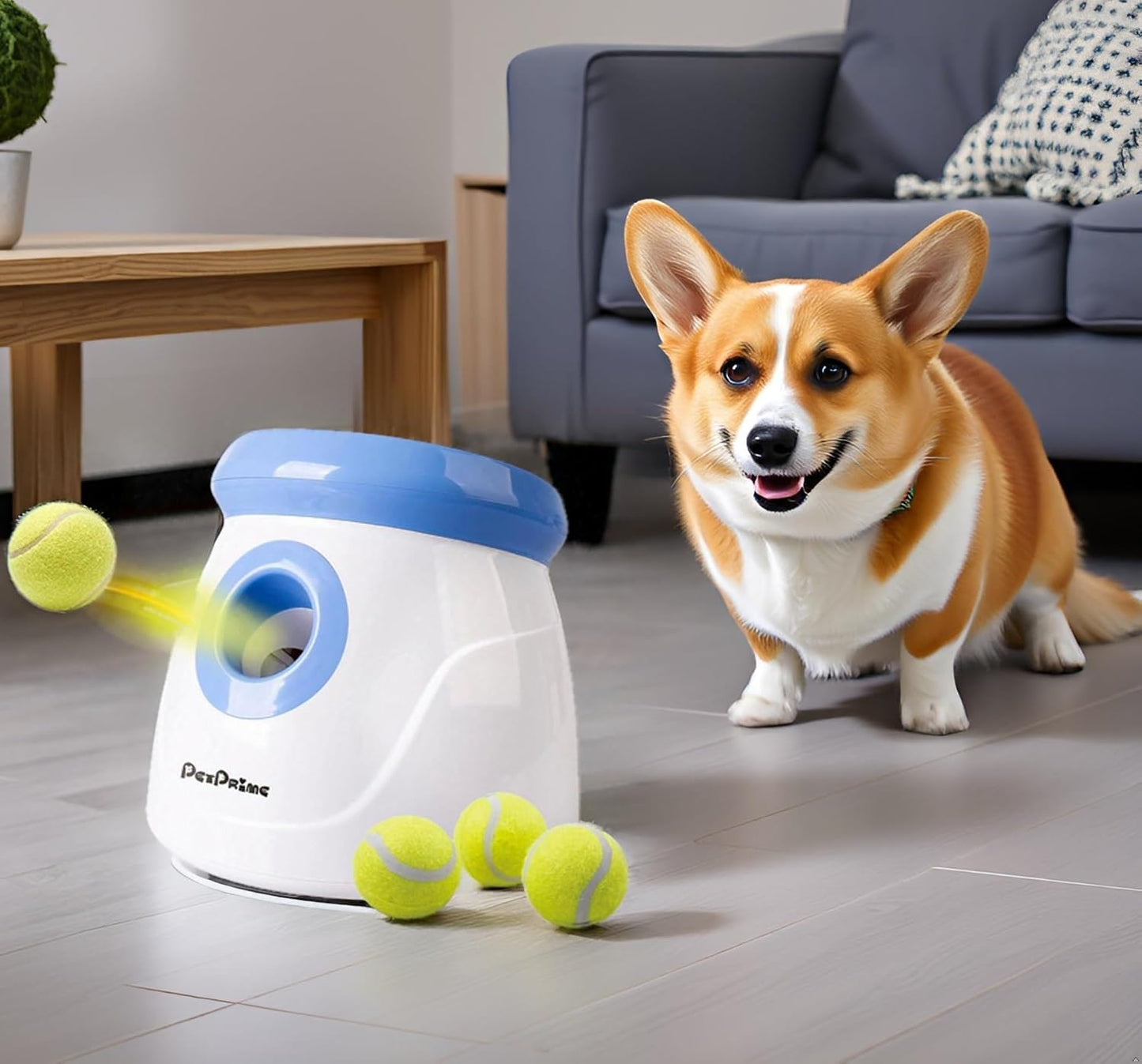 Automatischer Hunde-Ballwerfer mit 3 Tennisbällen, Klein Ballwerfer Blau