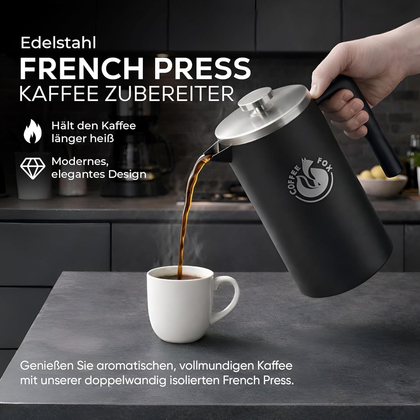 French Press Kaffeekanne, 350 ml Schwarz