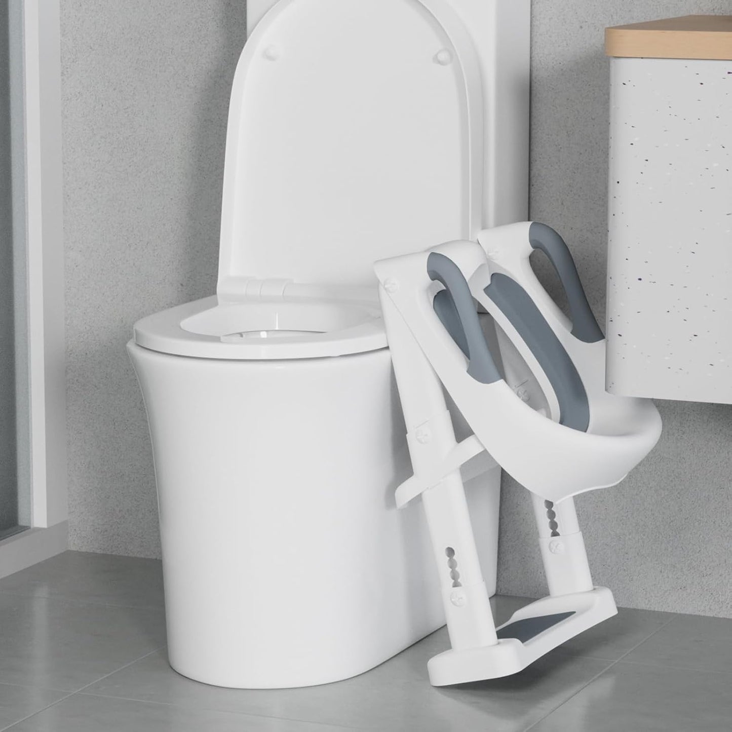 Toilettensitz mit Leiter, Grau