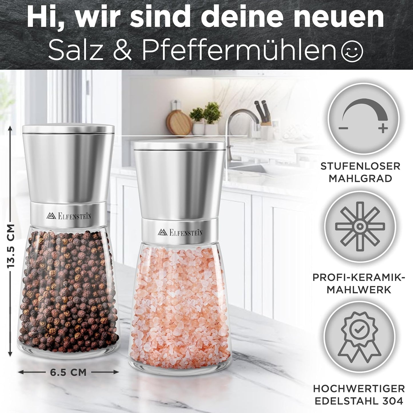 Salz und Pfeffermühlen-Set, Silber L