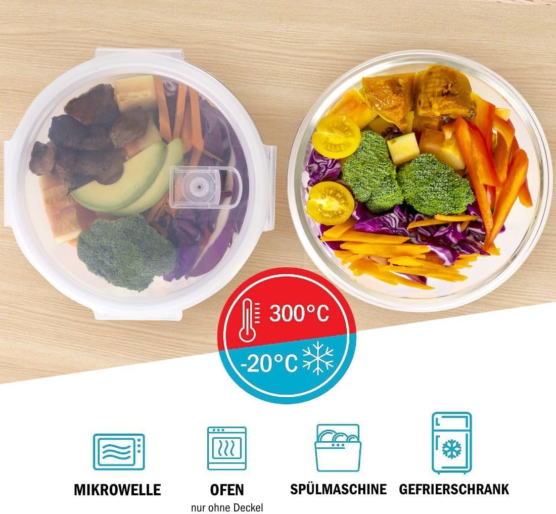 5-teiliges Glas-Frischhaltedosen-Set, luftdicht, Kreisförmig