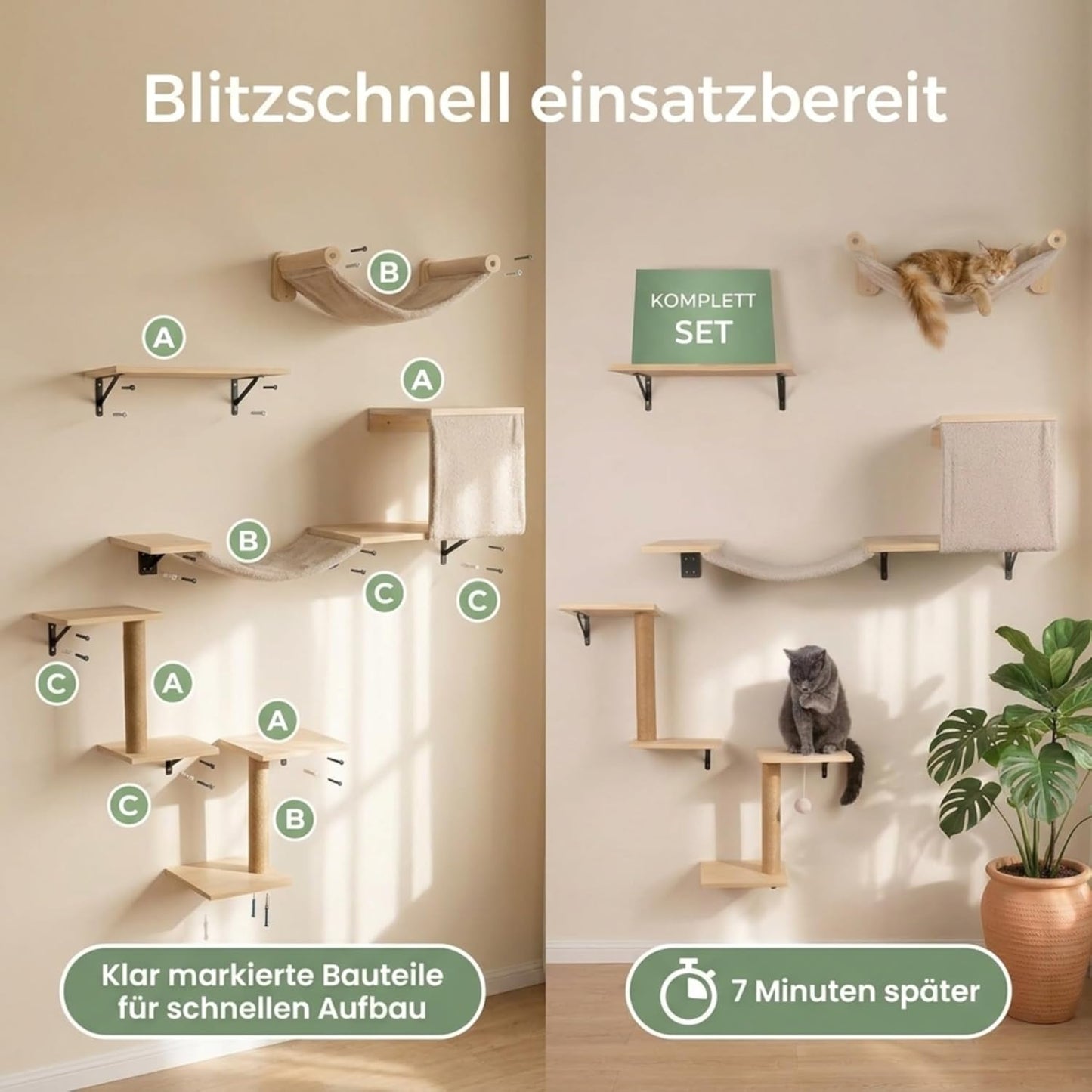 12-teiliges Kletterwand-Set aus Naturholz, 12er-Set - Naturbeige