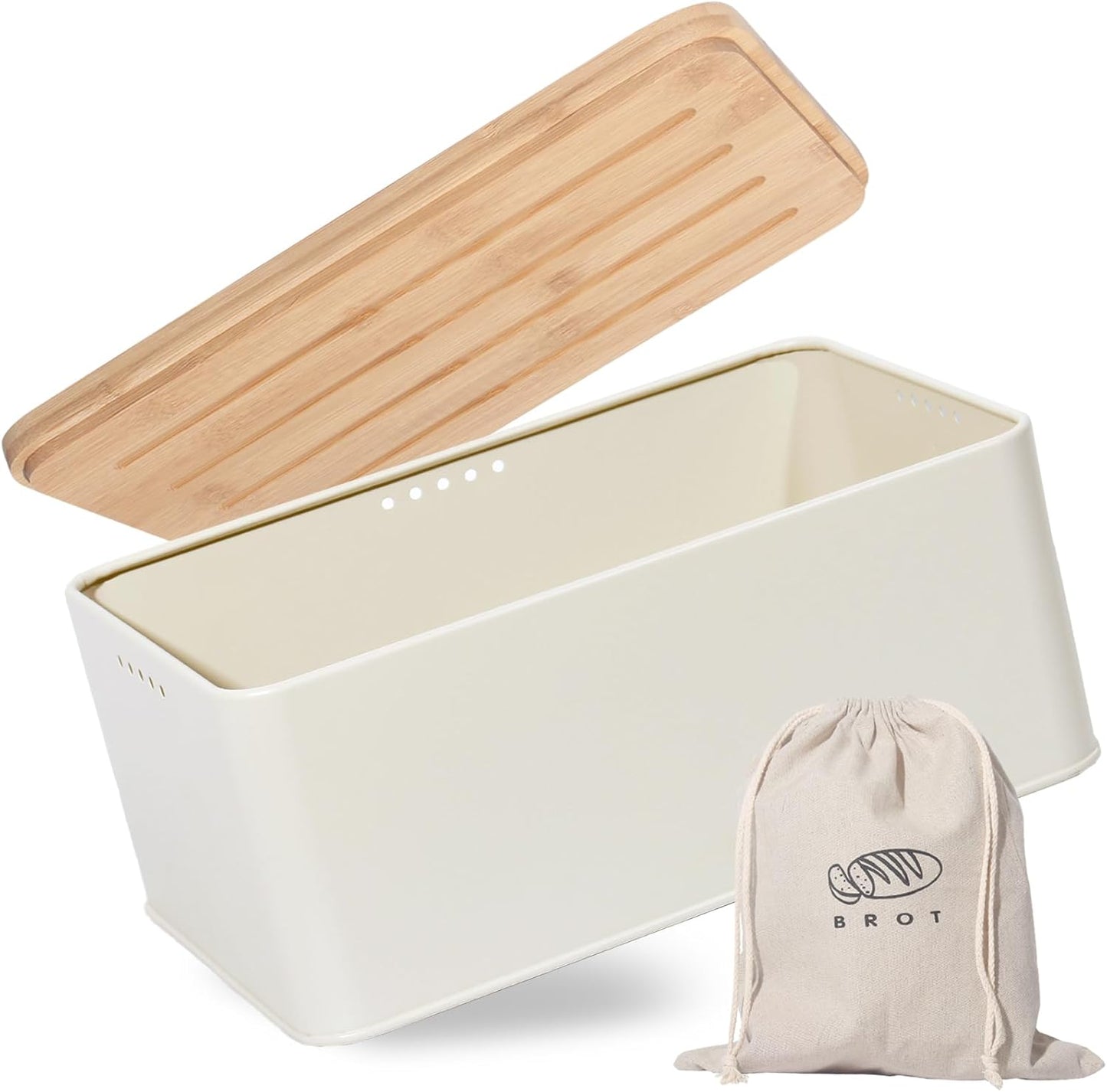 Brotkasten mit Schneidebrett und Brotbeutel, Beige