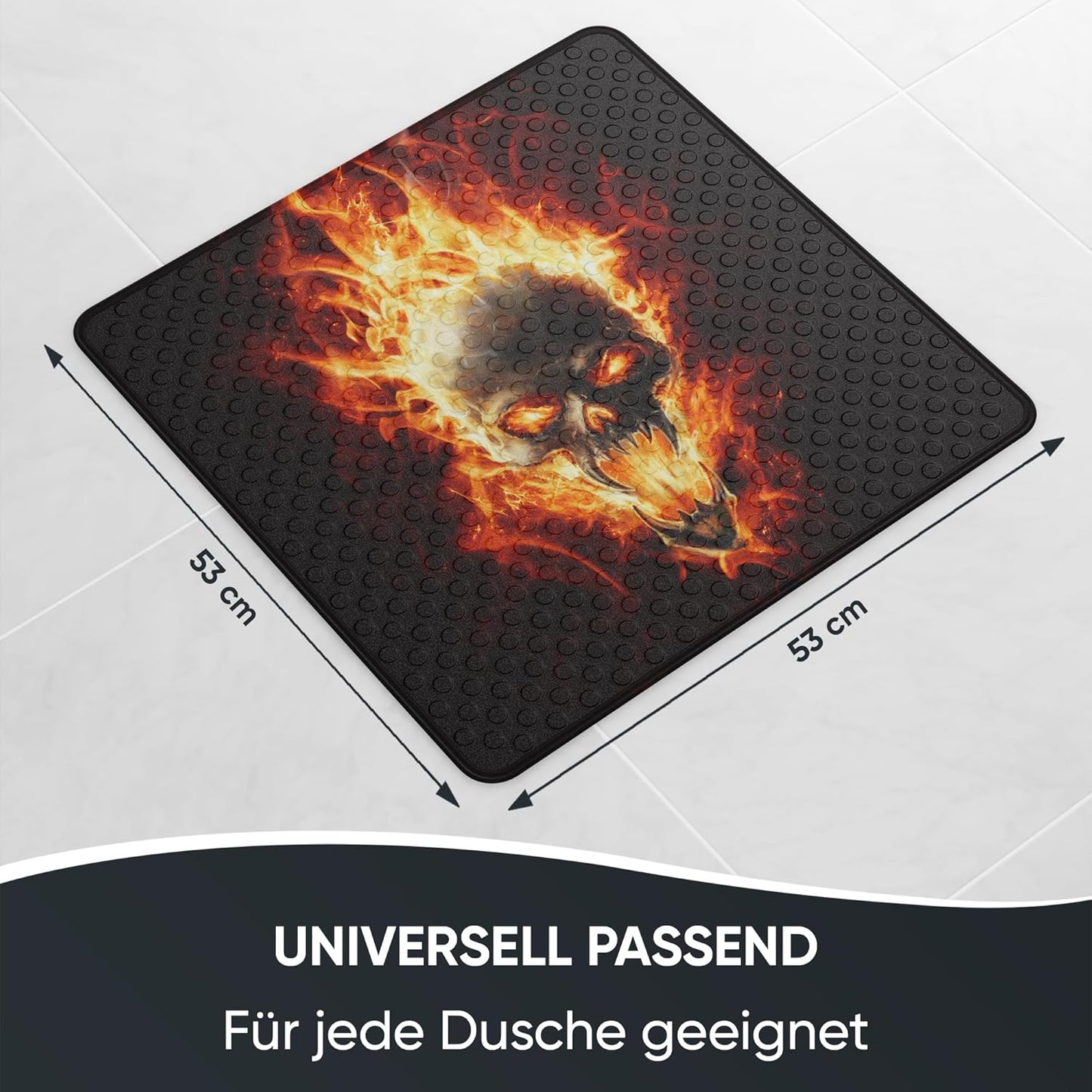Antirutsch-Badematte, maschinenwaschbar, Totenkopf in Flammen-Motiv, Totenkopf in Flammen