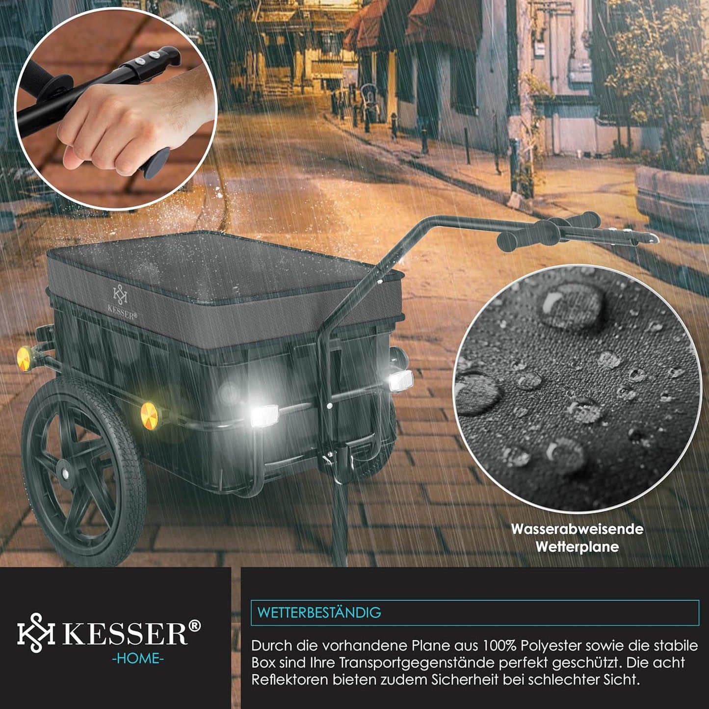 2-in-1 Fahrradanhänger und Handwagen mit Transportbox, Anthrazit
