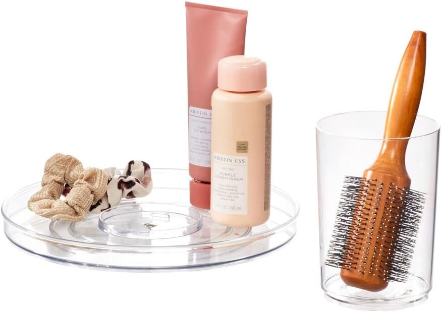 Drehbarer Kosmetik-Organizer mit abnehmbarem Becher, Collection Lazy Susan, 11" Transparent
