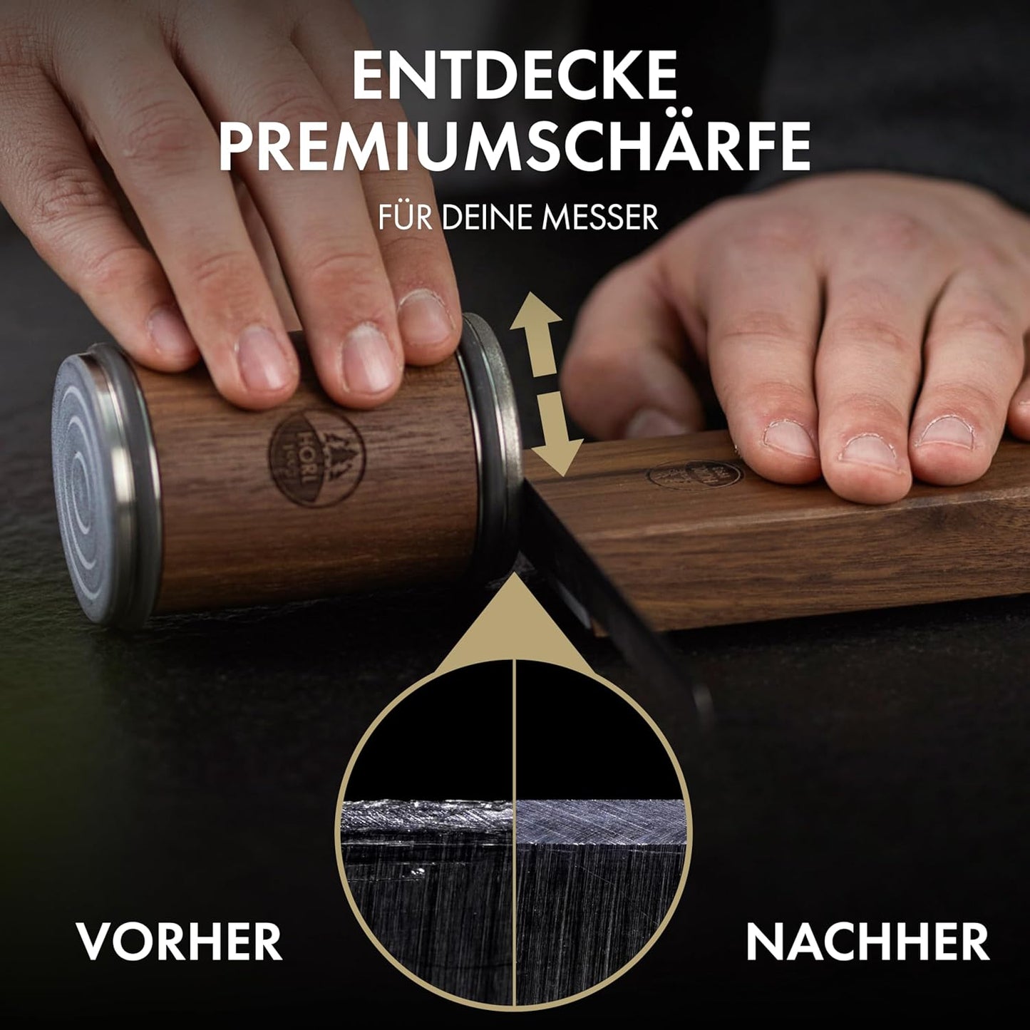 Rollschleifer Messerschärfer für Küchenmesser, Walnuss