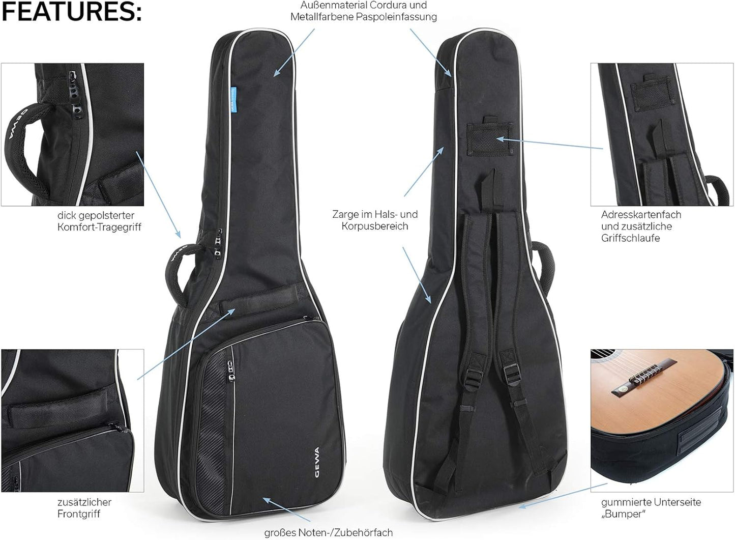 Gitarrentasche Gig Bag Economy, Konzert 3/4 - 7/8 Schwarz