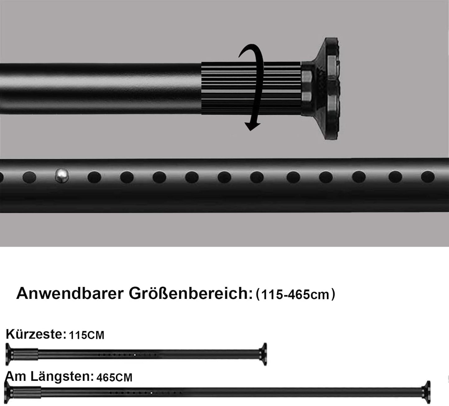 Teleskopstange ohne Bohren 115-465cm, 115-465cm Schwarz